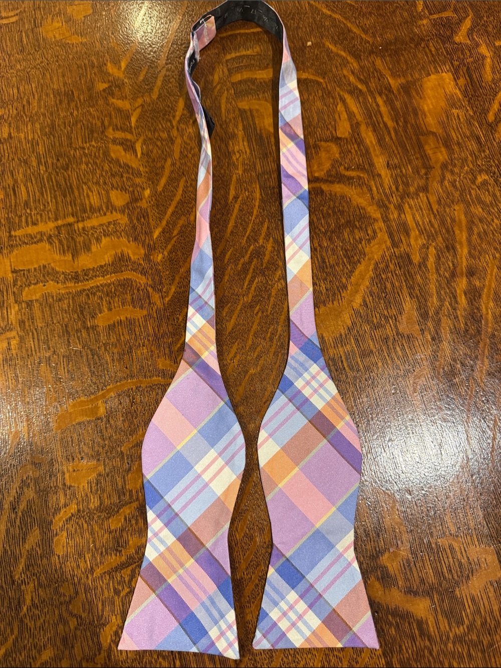Tommy Hilfiger Plaid Self-Tie Bow Tie in Pink, Blue, Orange
